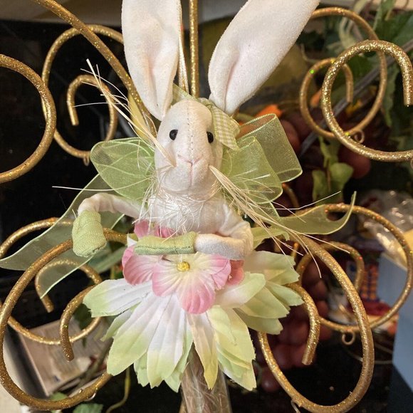 Balletina Rabbit Bunny 12” Hanging Tassel Ornament Decor Easter Green Pink Flowe - Picture 1 of 2